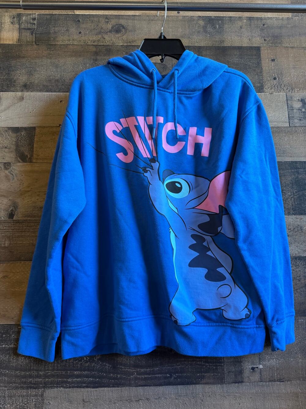 Disney Lilo & Stitch Scratched Logo Blue Hoodie Sweatshirt - Adult Size Large L